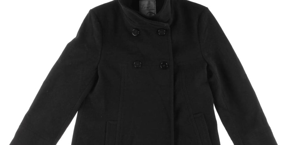 Larry Levine Women's Double Breasted Mid Length Wool Coat Black Size XL