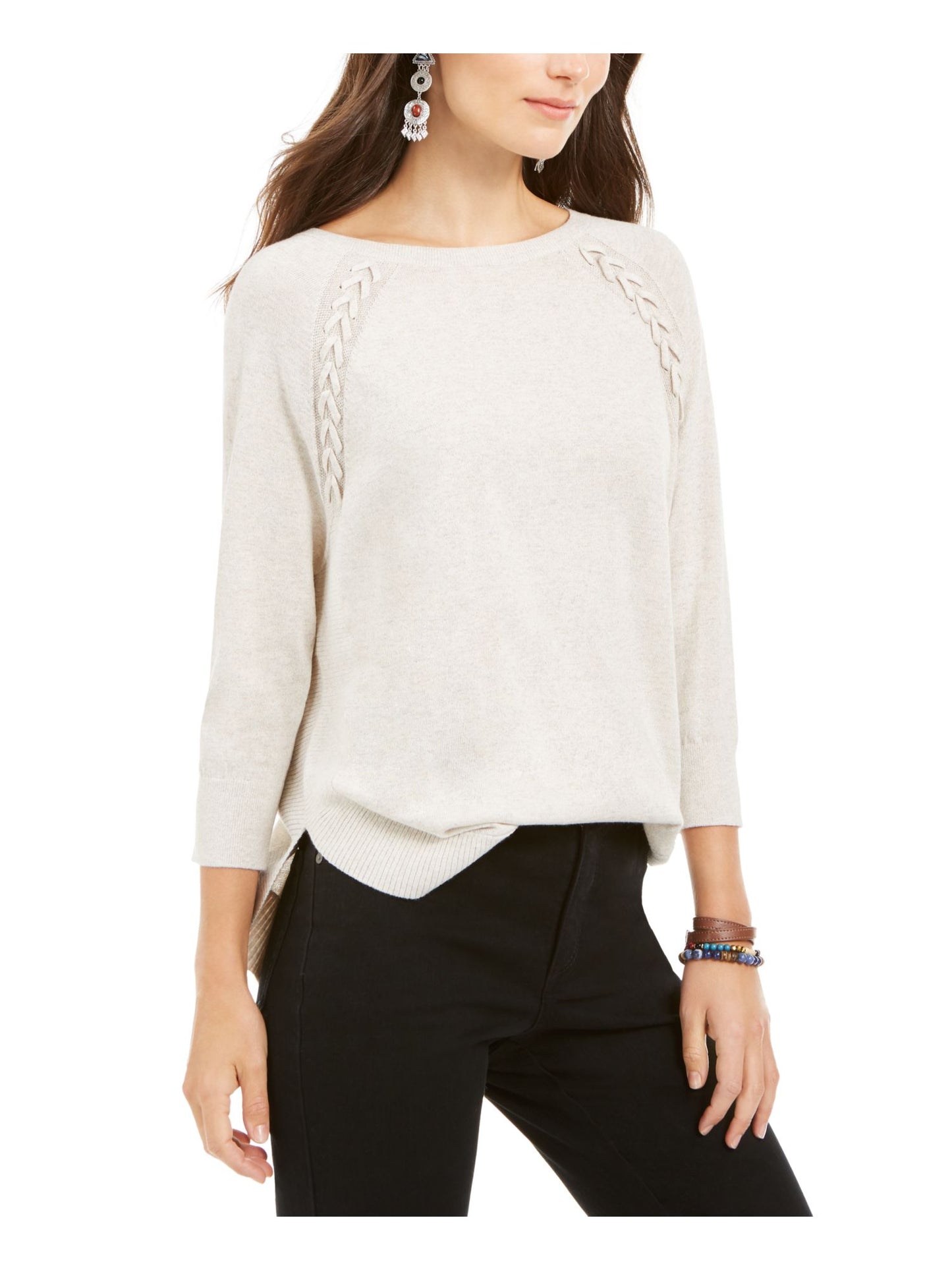 Style & Co Women's Heather Long Sleeve Open Cardigan Trapeze Top Brown Size Petite Small