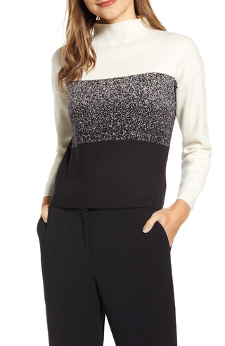 Anne Klein Women's Mock Neck Jacquard Sweater White Size -XL