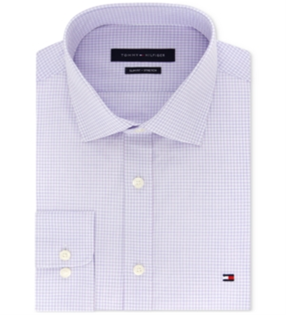 Tommy Hilfiger Men's Slim Fit Stretch Check Dress Shirt Purple Size L