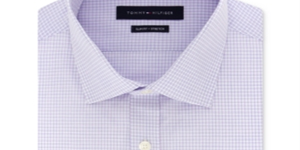 Tommy Hilfiger Men's Slim Fit Stretch Check Dress Shirt Purple Size L