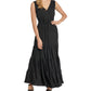 DKNY Women's Tie Waist Tiered Maxi Dress Black Size X-Large
