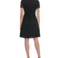 Tommy Hilfiger Women's Eyelet Zippered Short Sleeve Jewel Neck Above the Knee Sheath Dress Black Size 16
