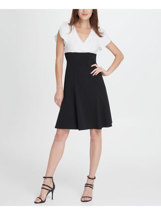 DKNY Women's Petal Sleeve Above the Knee Dress Black Size 14