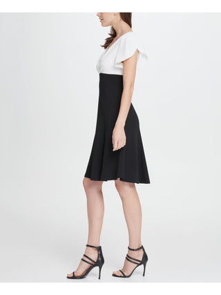DKNY Women's Petal Sleeve Above the Knee Dress Black Size 14