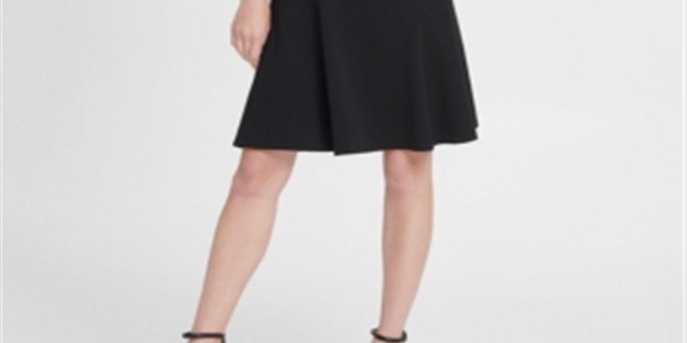 DKNY Women's Petal Sleeve Above the Knee Dress Black Size 14