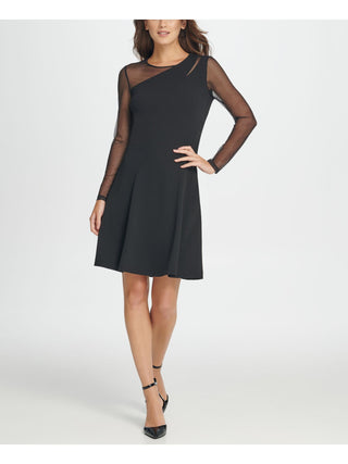 DKNY Women's Long Sleeve Jewel Neck Short Fit Flare Party Black Size 12