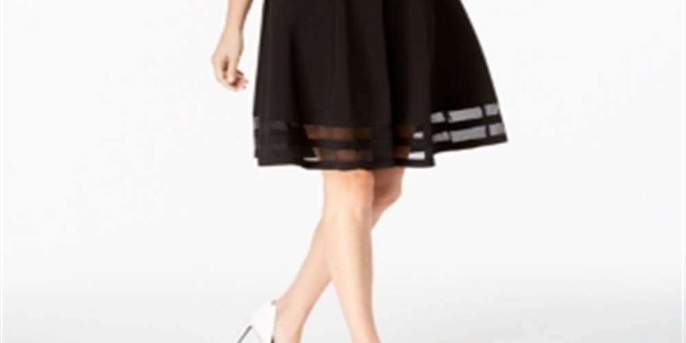 Calvin Klein Women's Elbow Sleeve Illusion-Detail Dress Black Size 6 Petite