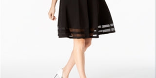 Calvin Klein Women's Elbow Sleeve Illusion-Detail Dress Black Size 6 Petite