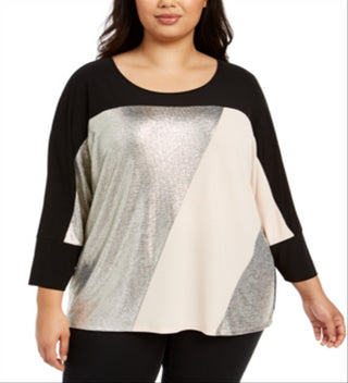 Calvin Klein Womens Plus Colorblock Blouse Silver Size -3XL