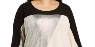 Calvin Klein Womens Plus Colorblock Blouse Silver Size -3XL