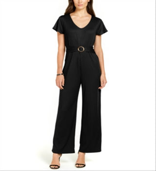 NY Collection Women's Belted Jumpsuit Dresses Black Size X-Large