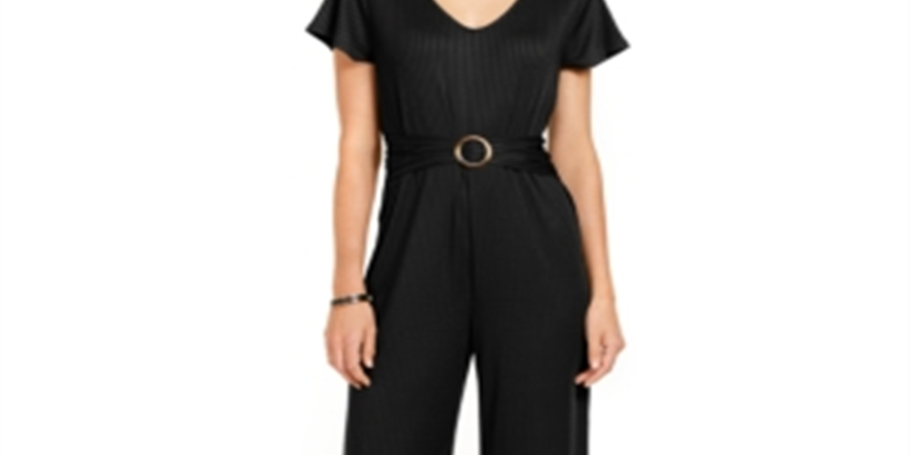 NY Collection Women's Belted Jumpsuit Dresses Black Size X-Large
