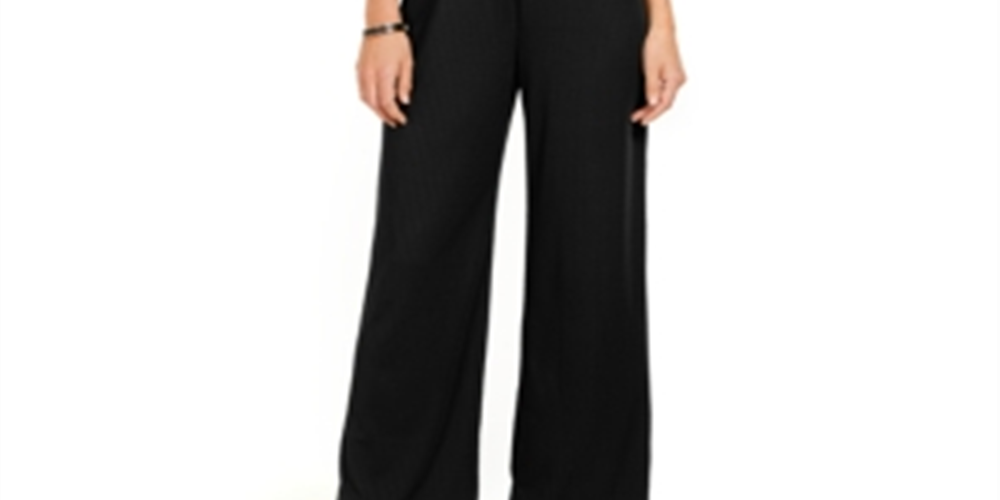 NY Collection Women's Belted Jumpsuit Dresses Black Size X-Large