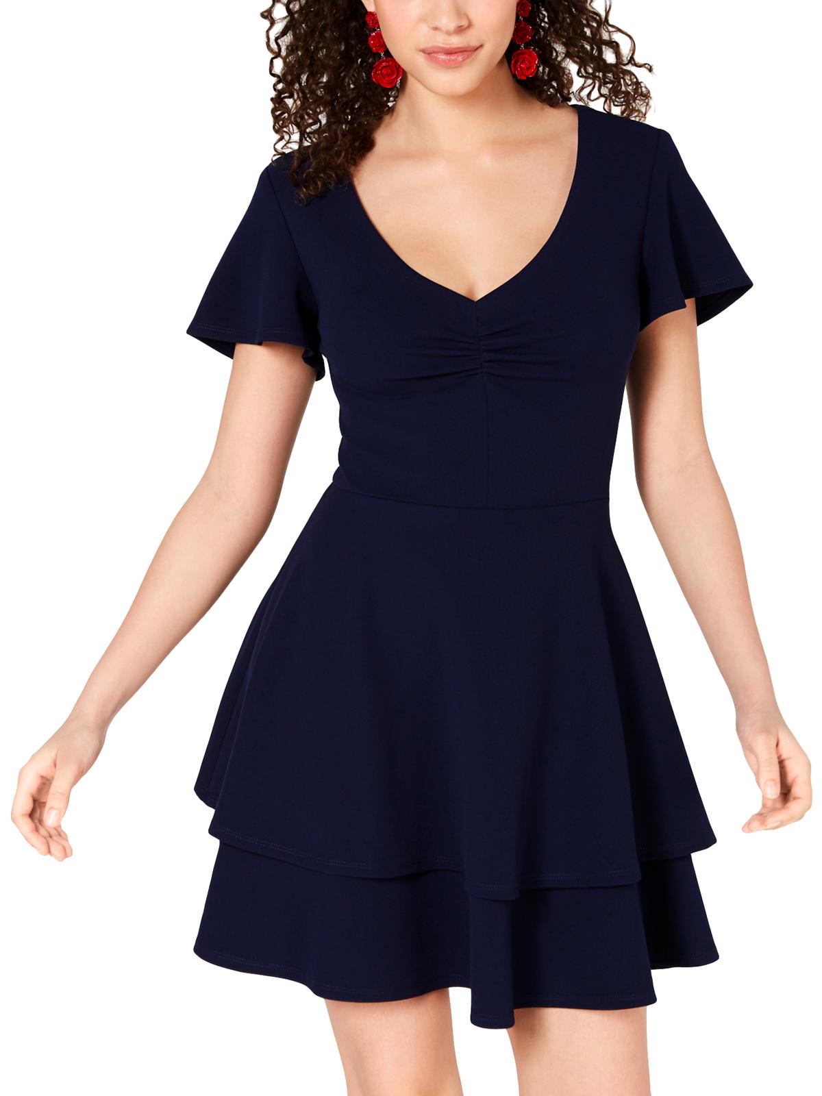 B Darlin Women's Ruched V Neck Party Back Zip Dress Navy Size 15/16