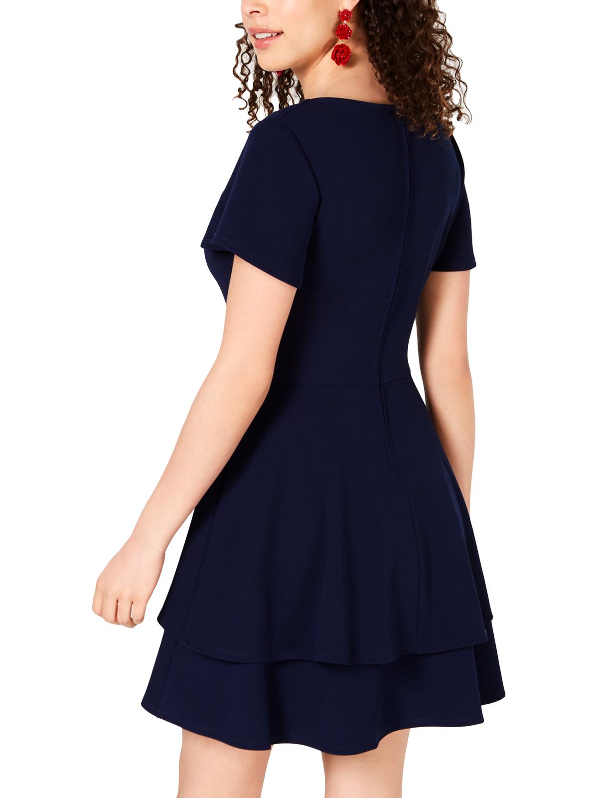 B Darlin Women's Ruched V Neck Party Back Zip Dress Navy Size 15/16