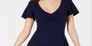 B Darlin Women's Ruched V Neck Party Back Zip Dress Navy Size 15/16