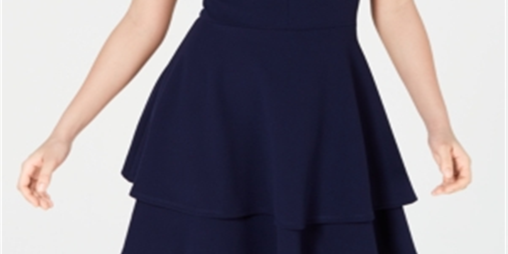 B Darlin Women's Ruched V Neck Party Back Zip Dress Navy Size 15/16