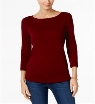Charter Club Women's Boat Neck Button Shoulder Top Red Size X-Small
