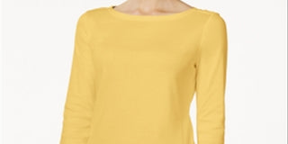 Charter Club Women's Pima Cotton Boat Neck Button Shoulder Top Yellow Size Small