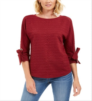 Charter Club Women's Textured Tie Cuff Top Red Size XX-Large