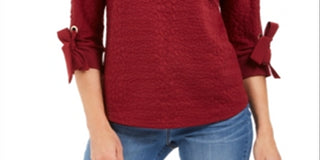 Charter Club Women's Textured Tie Cuff Top Red Size XX-Large