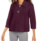 JM Collection Women's Textured Two button Front Top Purple Size Petite Small