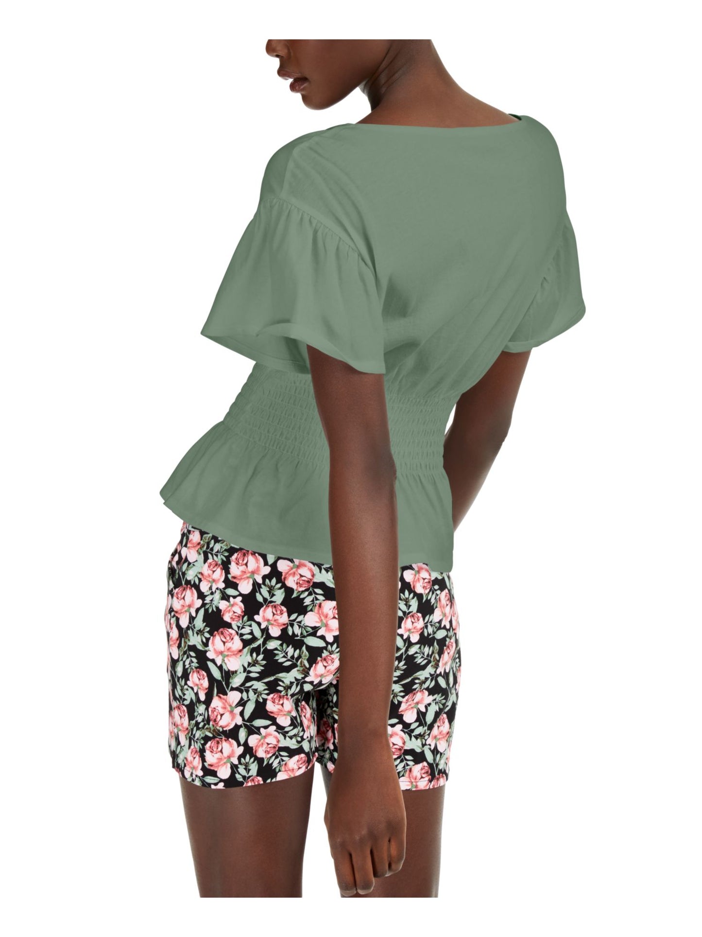 INC International Concepts Women's Short Sleeve Jewel Neck Top Green Size Large