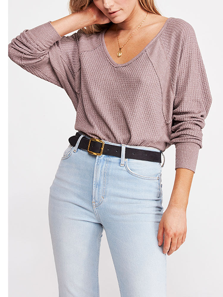 Free People Women's Santa Clara Patterned V Neck Thermal Top Pink Size X-Small