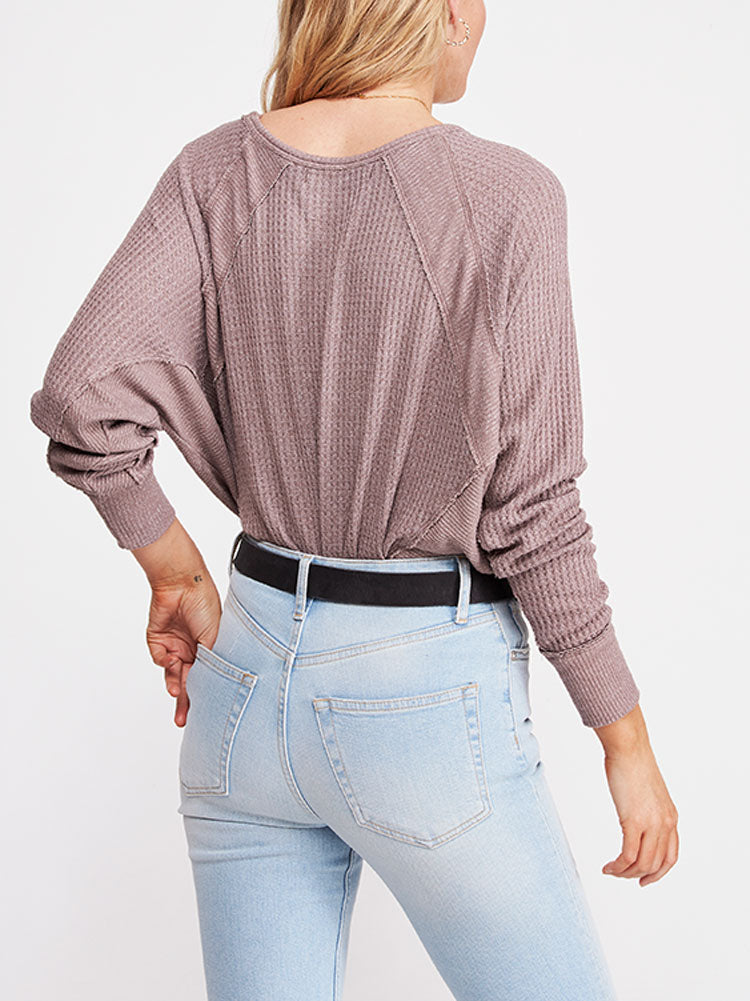 Free People Women's Santa Clara Patterned V Neck Thermal Top Pink Size X-Small