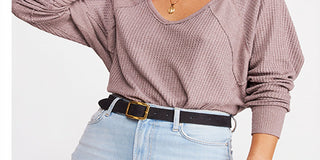 Free People Women's Santa Clara Patterned V Neck Thermal Top Pink Size X-Small