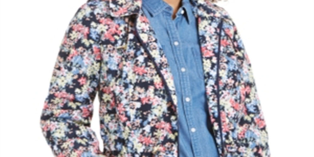 Charter Club Women's Floral Print Hooded Utility Jacket Tan Size S