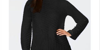 Charter Club Women's Textured Long Sleeve Turtle Neck Sweater Black Size Petite Small