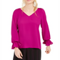 Bar III Women's Pleated Bell Sleeve Top Purple Size Small
