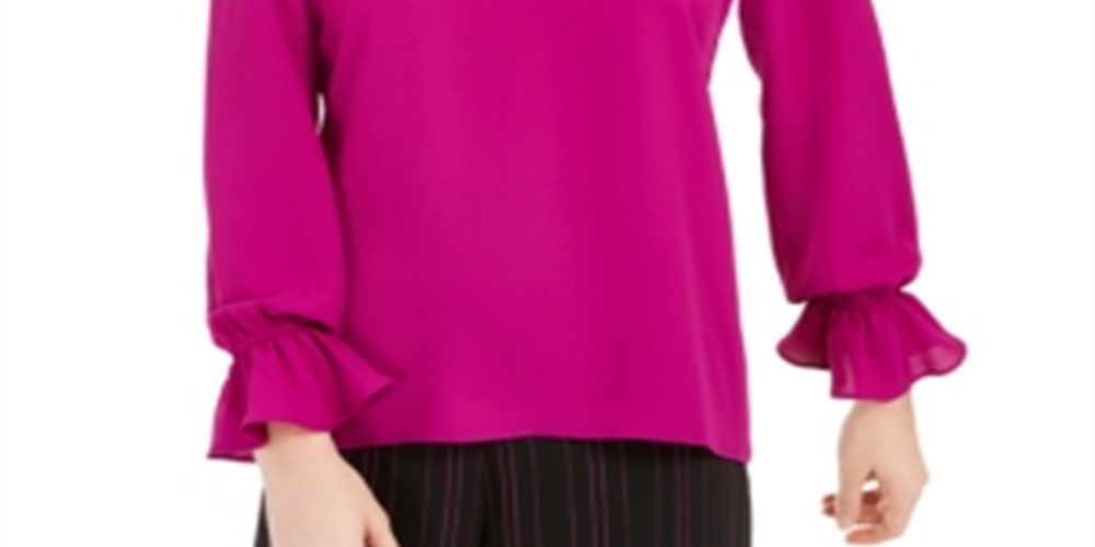 Bar III Women's Pleated Bell Sleeve Top Purple Size Small