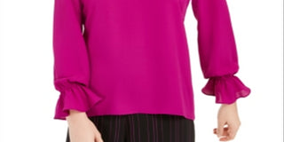 Bar III Women's Pleated Bell Sleeve Top Purple Size Small
