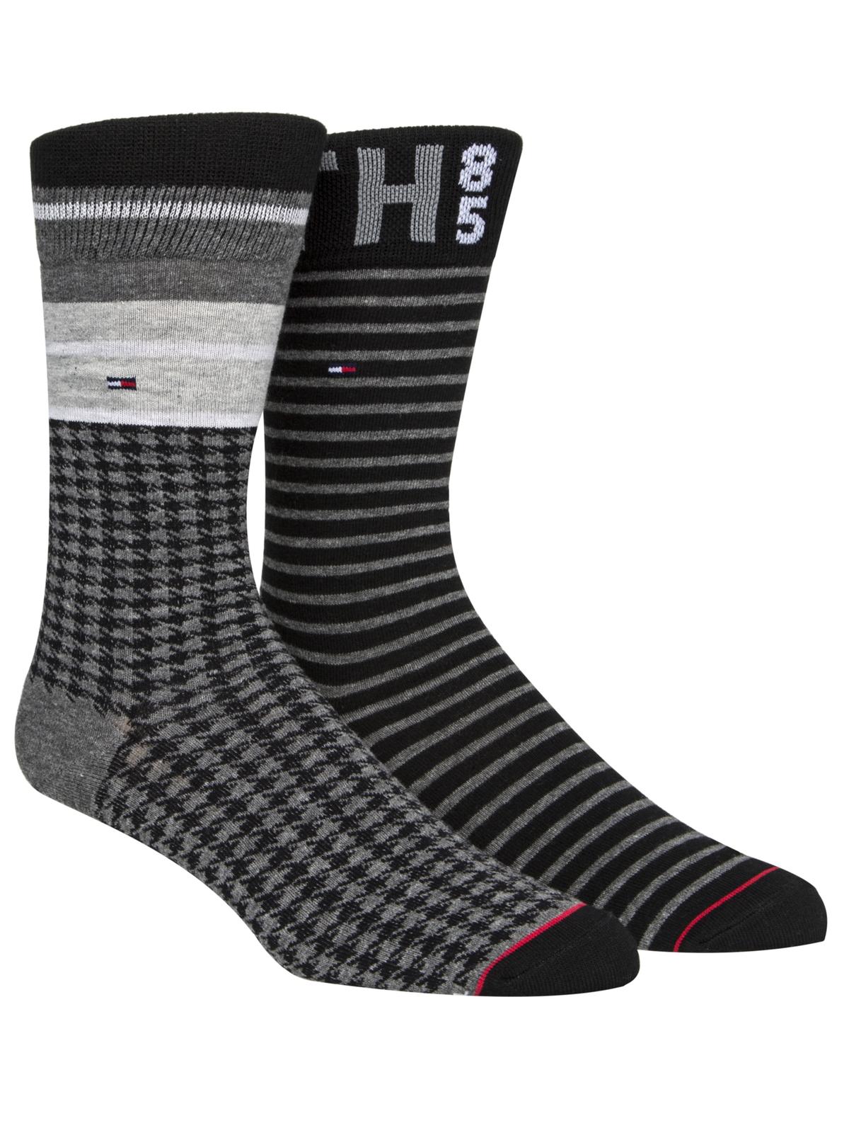 Tommy Hilfiger Men's 2 Pack Houndstooth Crew Socks Gray One Size