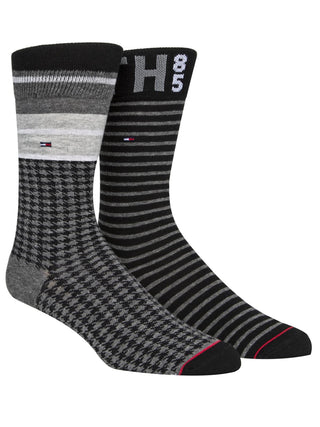 Tommy Hilfiger Men's 2 Pack Houndstooth Crew Socks Gray One Size