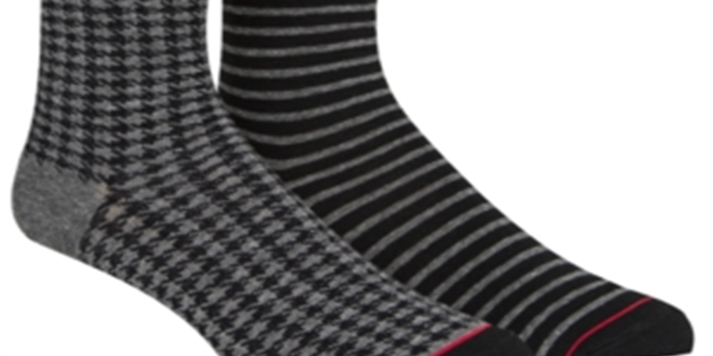 Tommy Hilfiger Men's 2 Pack Houndstooth Crew Socks Gray One Size