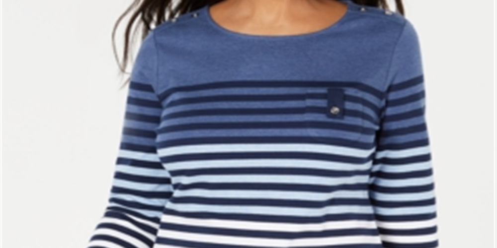 Karen Scott Women's Sport Striped 3/4 Sleeve Top Blue Size X-Small