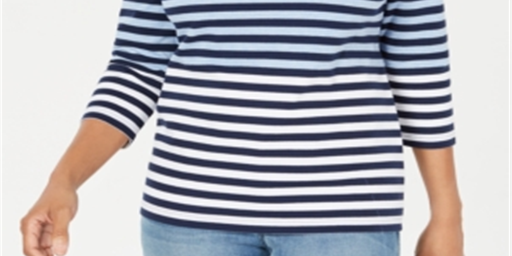 Karen Scott Women's Sport Striped 3/4 Sleeve Top Blue Size X-Small