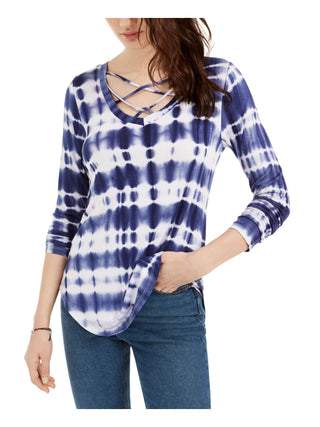 Ultra Flirt Junior's Strappy Tie Dye T-Shirt Blue Size Large