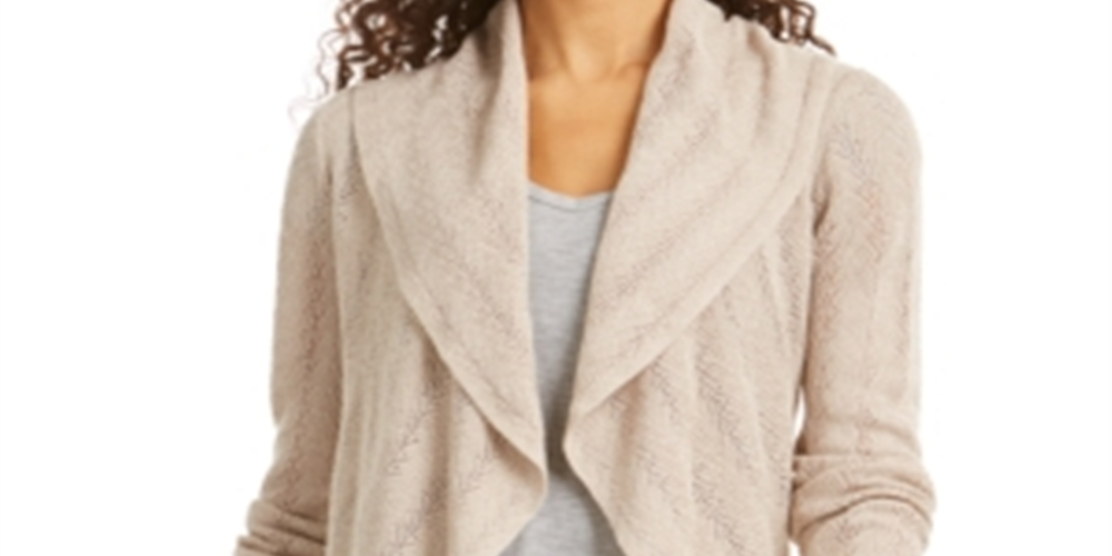 Style & Co Women's Pointelle Shawl Collar Cardigan Brown Size Petite Large