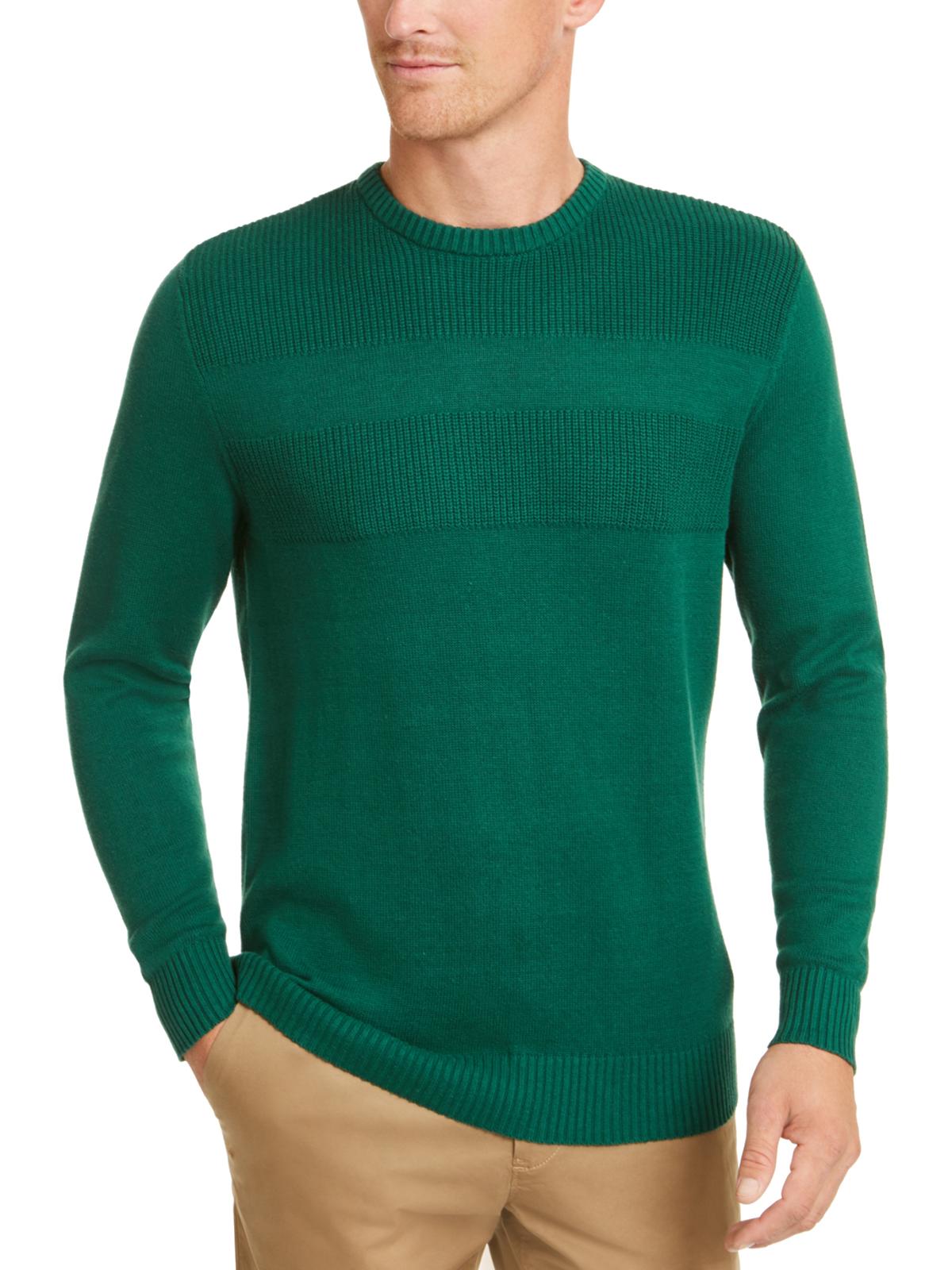 Club Room Men's Cotton Ribbed Trim Crewneck Sweater Green Size Medium