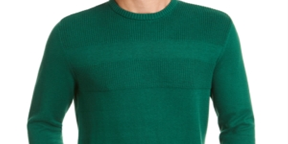 Club Room Men's Cotton Ribbed Trim Crewneck Sweater Green Size Medium