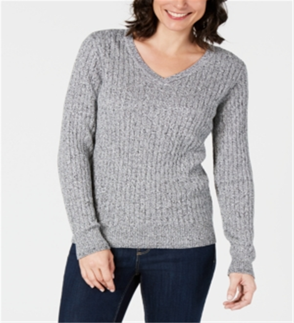 Karen Scott Women's Cotton V Neck Sweater Blue Size Medium