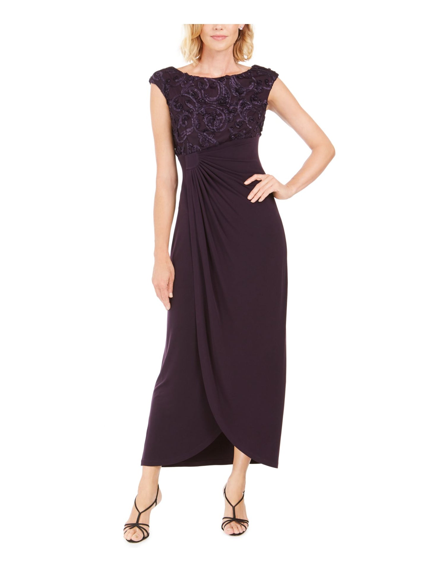 Connected Women's Soutache Faux Wrap Gown Purple Size 4P