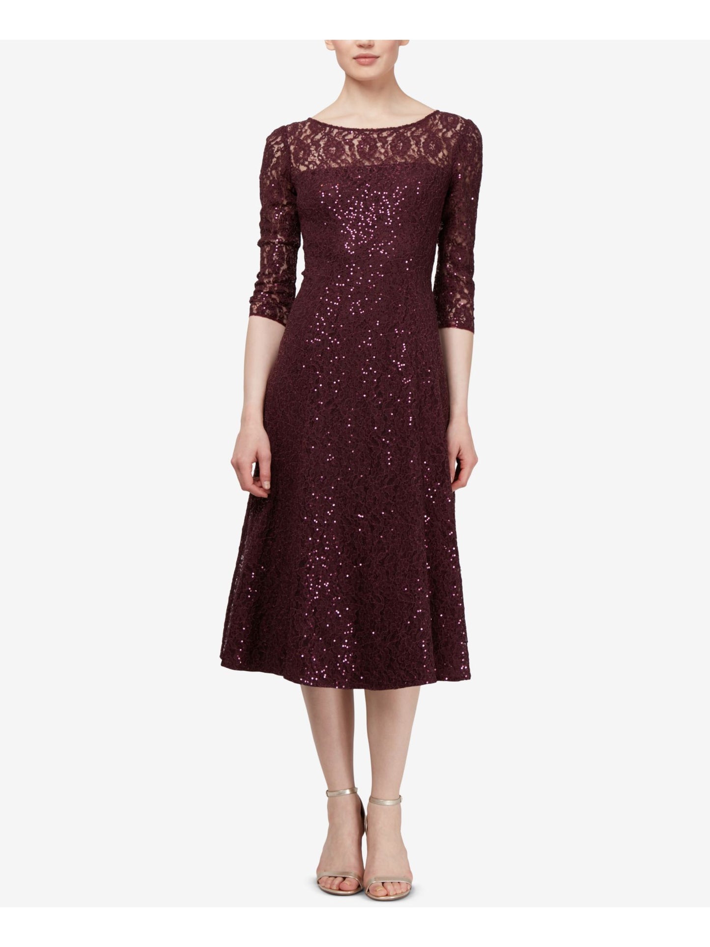 SL Fashions Women's 3/4 Sleeve Sequin Lace Dress -Black Size 10