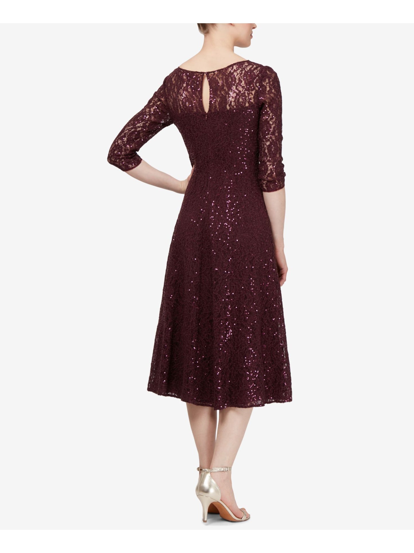 SL Fashions Women's 3/4 Sleeve Sequin Lace Dress -Black Size 10