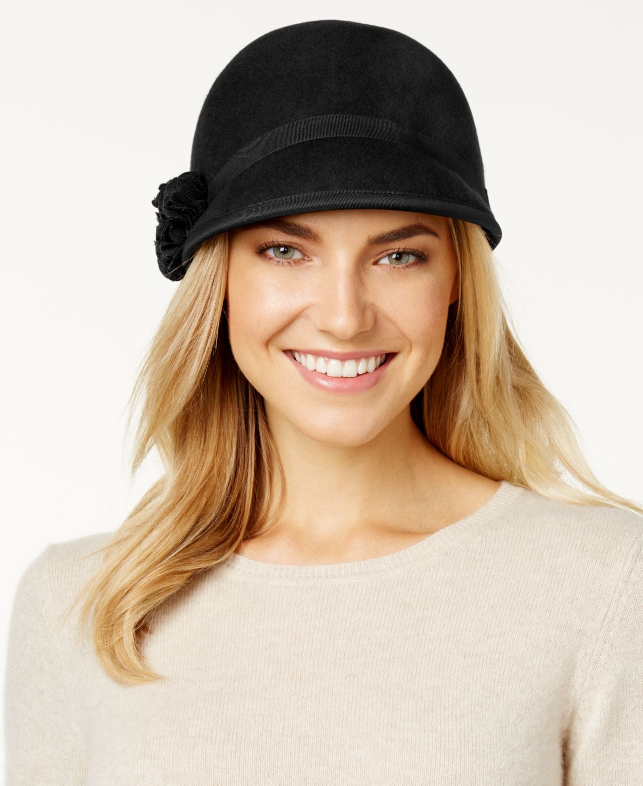 Nine West Women's Felt and Flowers Cap Black Size S/M